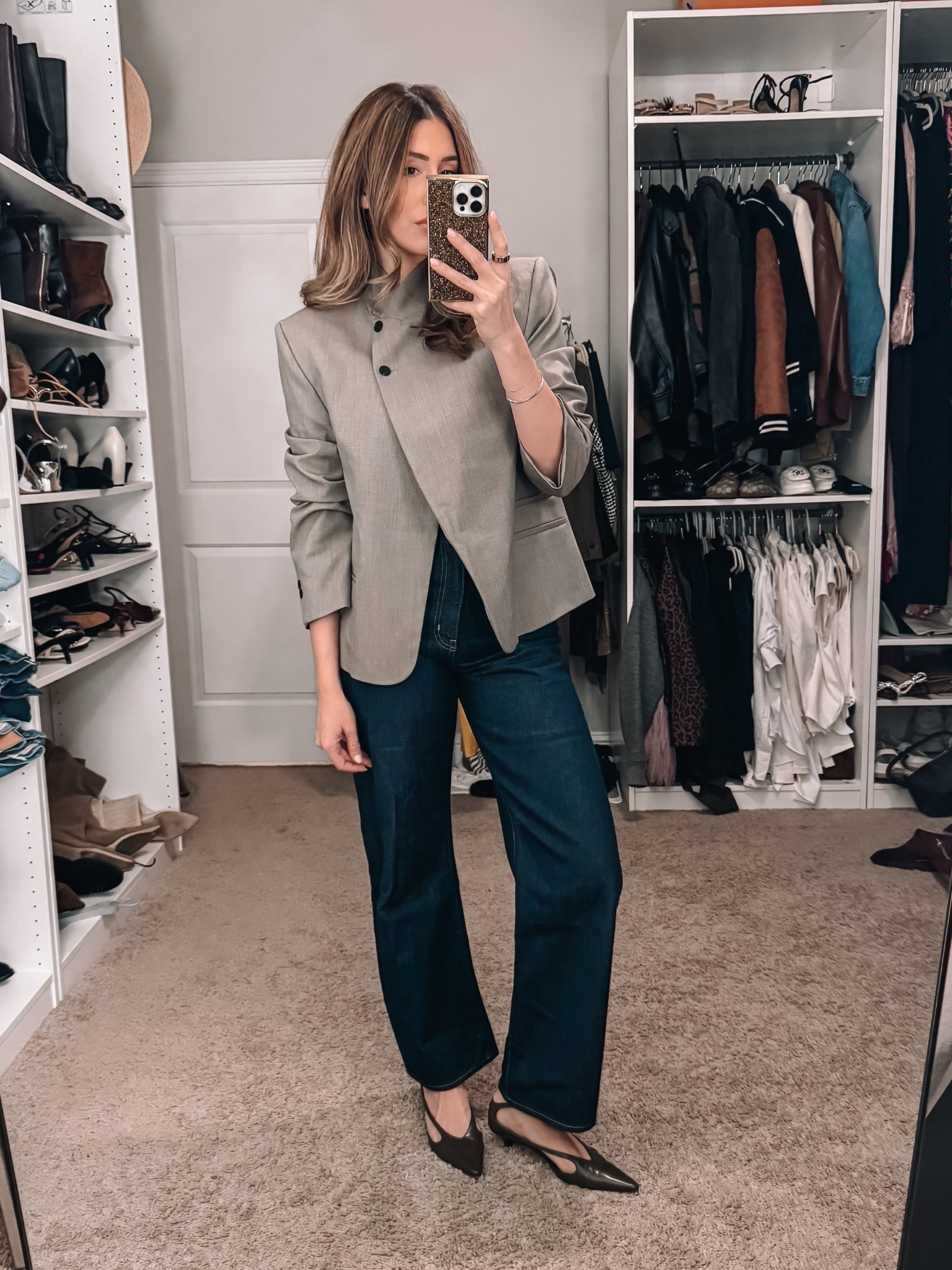 Medium in blazer, 25 in jeans 