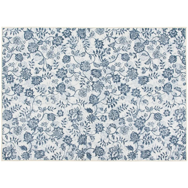 Mainstays Blue Floral Faux Fur Indoor Accent Rug, 4'x5'6" | Walmart (US)