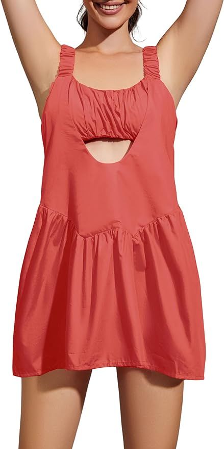 Women’s Summer Tennis Dress with Built in Bra and Shorts Cutout Sleeveless Athletic Workout Gol... | Amazon (US)