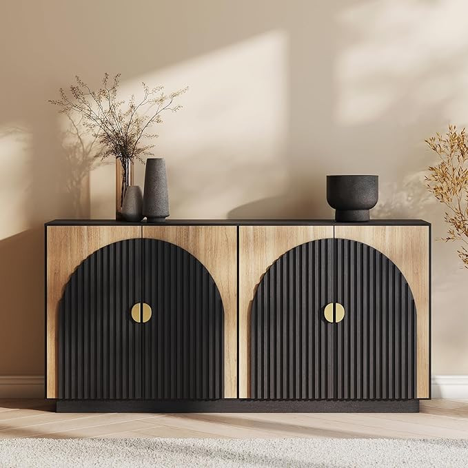 BELLEZE 65 Inch Fluted Buffet Cabinet with Storage, Symmetrical Arc Accent Sideboard Large Consol... | Amazon (US)
