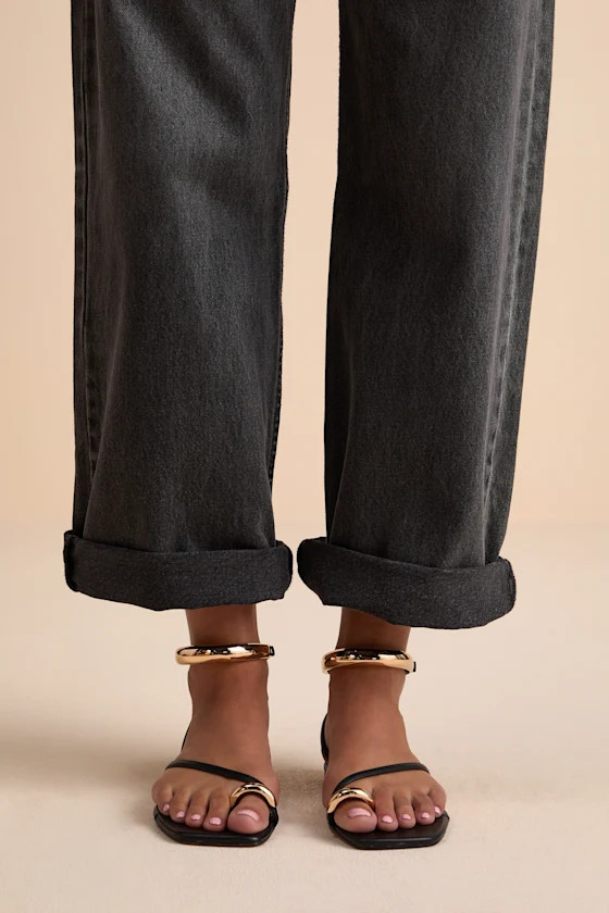 Odyssey Black and Gold Leather Ankle Strap Sandals | Lulus