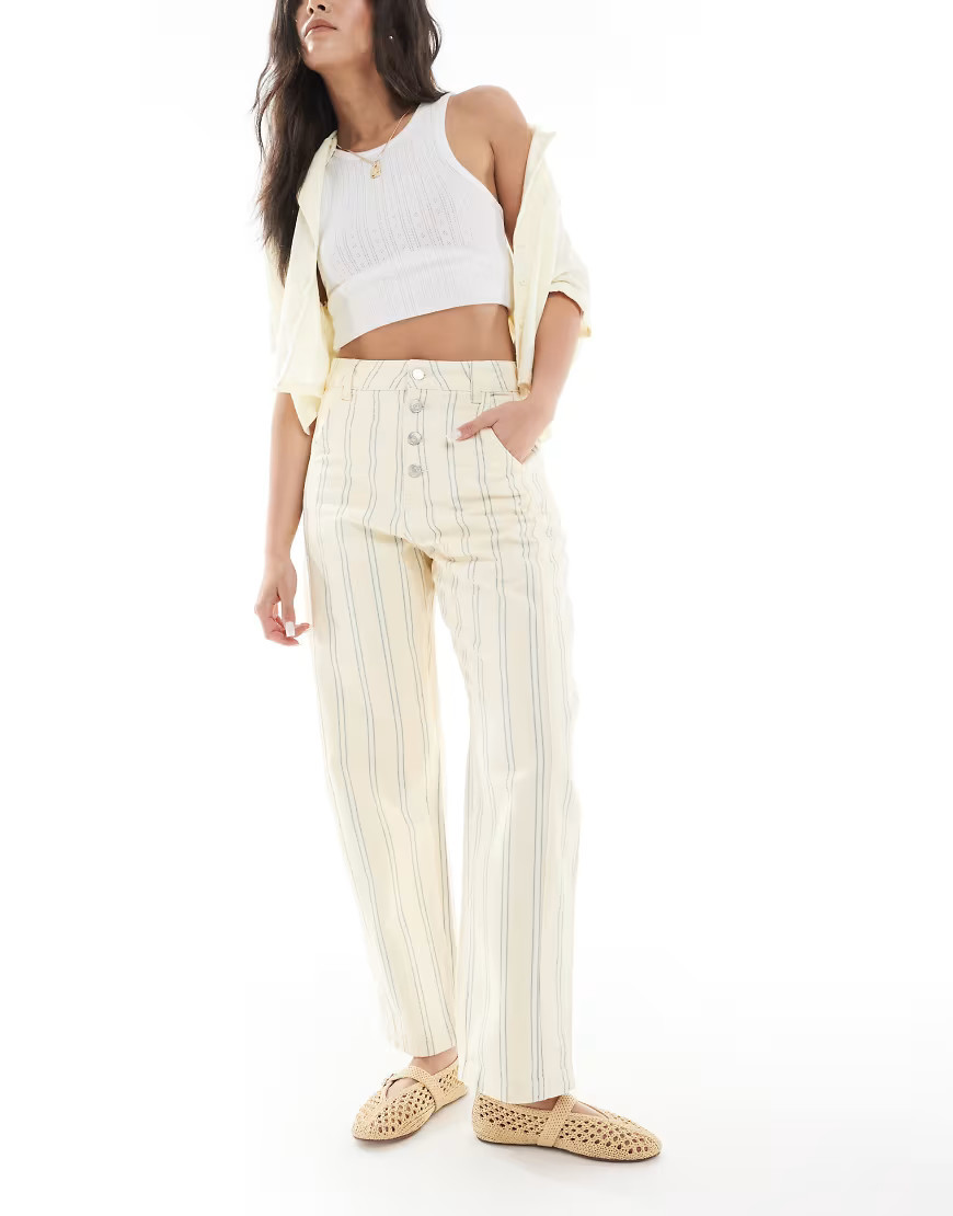 ASOS DESIGN barrel leg jean in buttermilk stripe-Yellow | ASOS (Global)