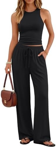 Trendy Queen Women's 2 Piece Summer Lounge Sets Butter Soft Tank Top & High Waisted Wide Leg Pant... | Amazon (US)