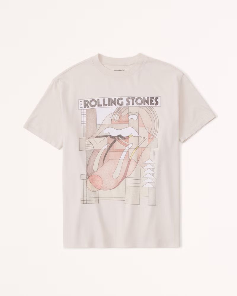 Women's Oversized Boyfriend Heavyweight Rolling Stones Graphic Tee | Women's Tops | Abercrombie.c... | Abercrombie & Fitch (US)