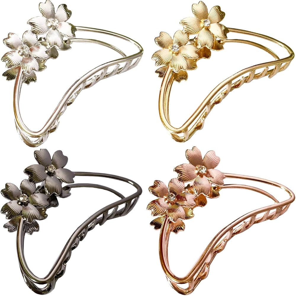 TANG SONG 4PCS Double Flowers Shaped Metal Hair Claw Clips Hair Catch Barrette Jaw Clamp for Wome... | Amazon (US)