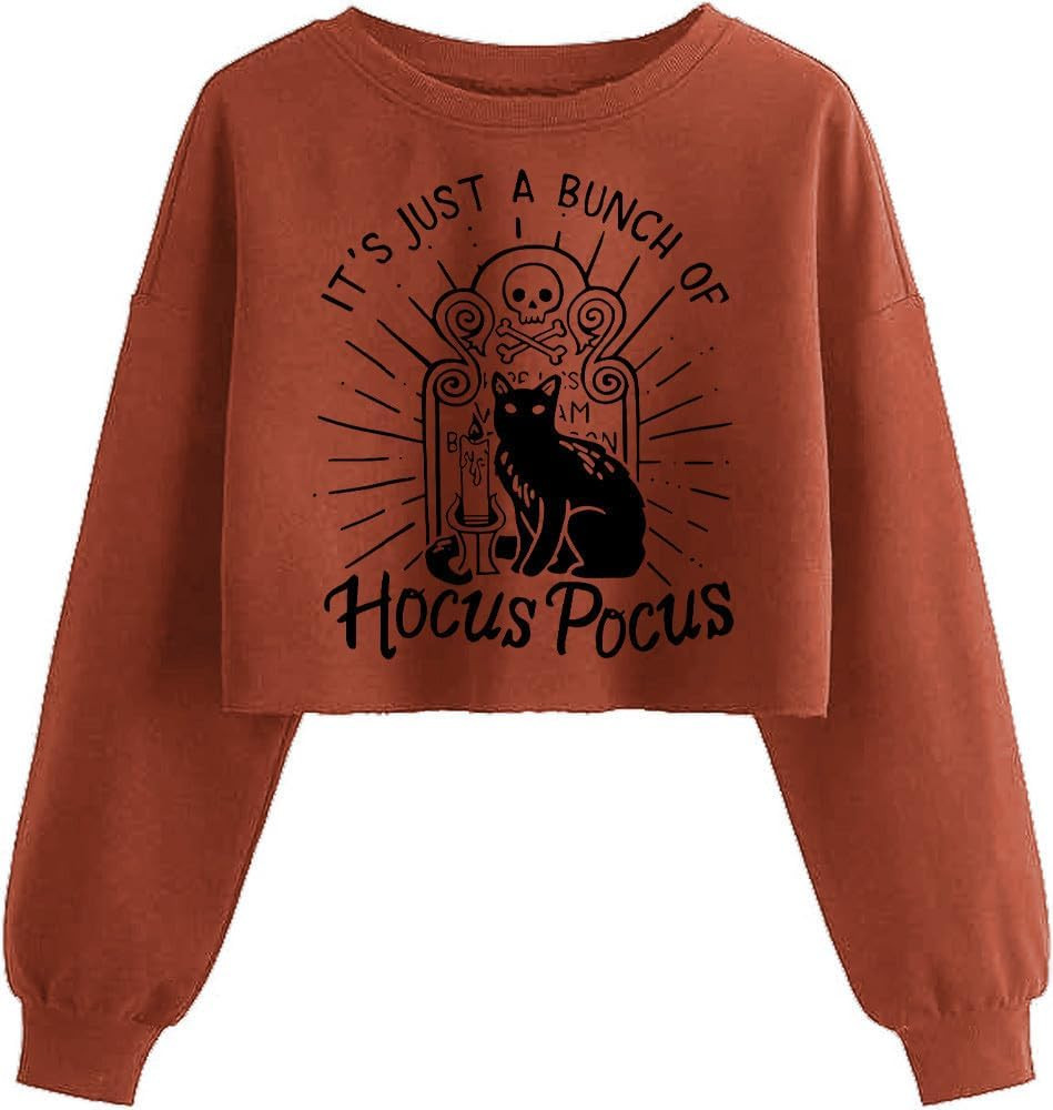 Women's Witch Crop Sweatshirt Fall Halloween Vintage Graphic Lantern Long Sleeve Pullover Spooky ... | Amazon (US)