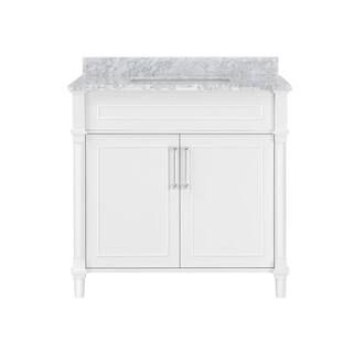 Home Decorators Collection Aberdeen 36 in. W x 22 in. D Single Bath Vanity in White with Carrara ... | The Home Depot