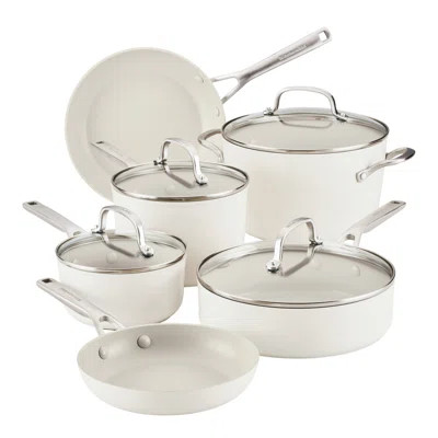 Kitchenaid Hard Anodized Ceramic Nonstick Cookware Pots And Pans Set, 10 Piece, Porcelain White | Wayfair North America