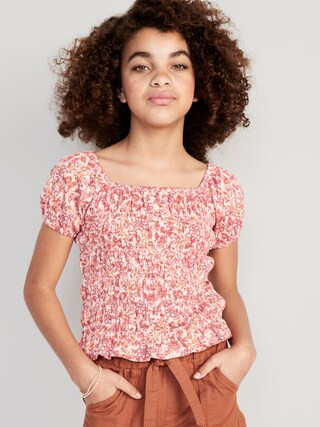 Printed Puckered-Jacquard Knit Smocked Top for Girls | Old Navy (US)