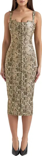 HOUSE OF CB Gracie Panelled Faux Leather Midi Cocktail Dress | Nordstrom | Nordstrom