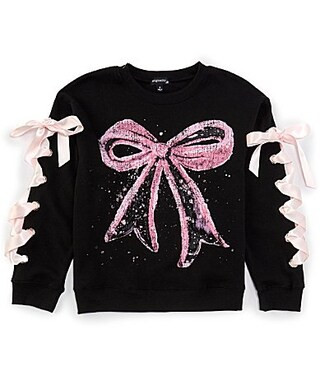 Originality Big Girls 7-16 Splatter-Accented Bow-Screenprint Fleece Sweatshirt - S | Dillard's