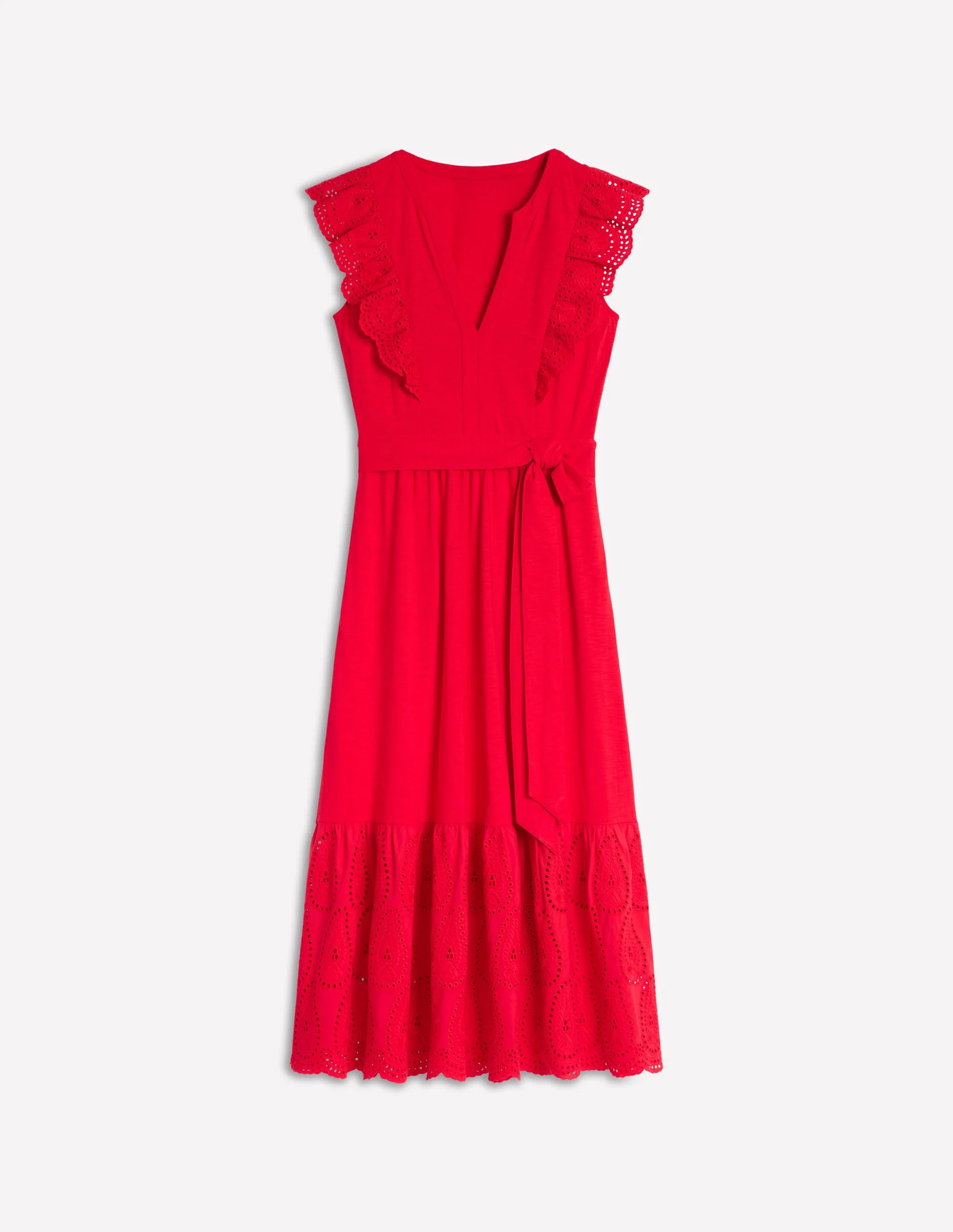 Ruffle Detail Tier Midi Dress-Poppy Red | Boden (US)