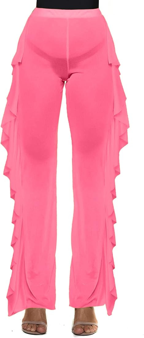 Willow Dance Women's Perspective Sheer Mesh Ruffle Pants Swimsuit Bikini Bottom Cover up Pants | Amazon (US)