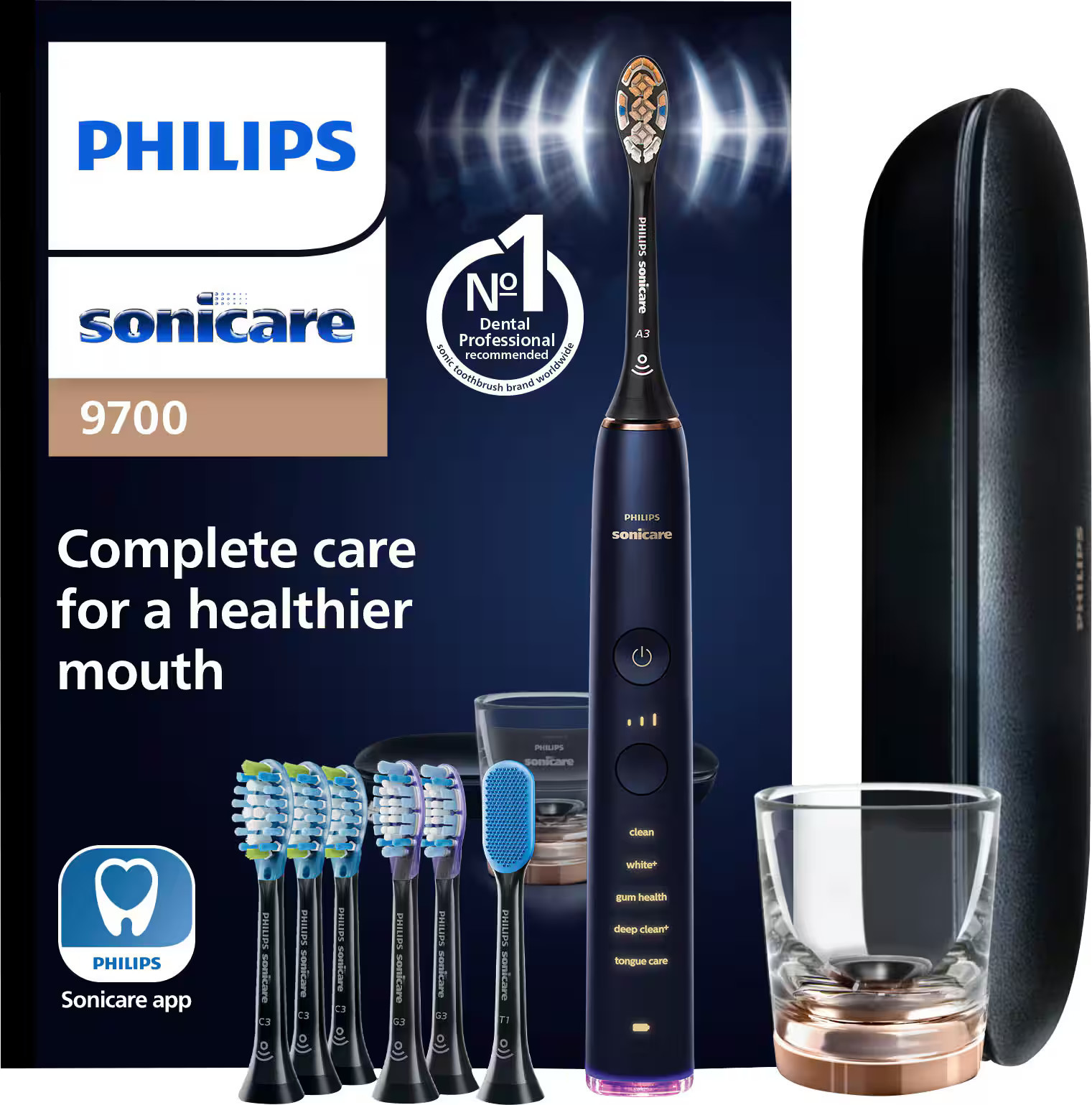 Philips Sonicare - DiamondClean Smart Electric, Rechargeable toothbrush with Charging Travel Case, and 8 Brush Heads - Lunar Blue | Best Buy U.S.