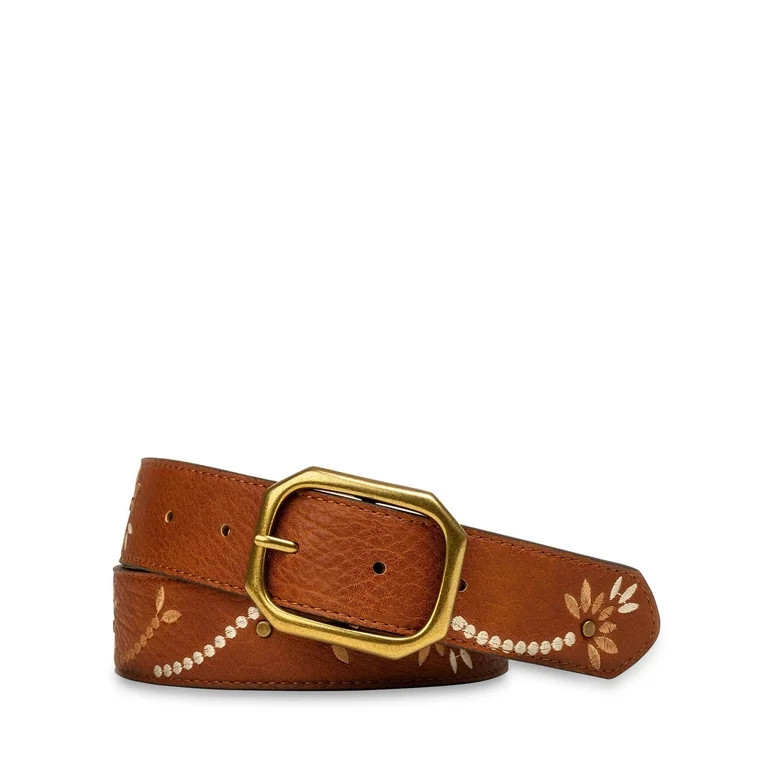 Time and Tru Women's Embroidered Faux Leather Belt, Brown | Walmart (US)