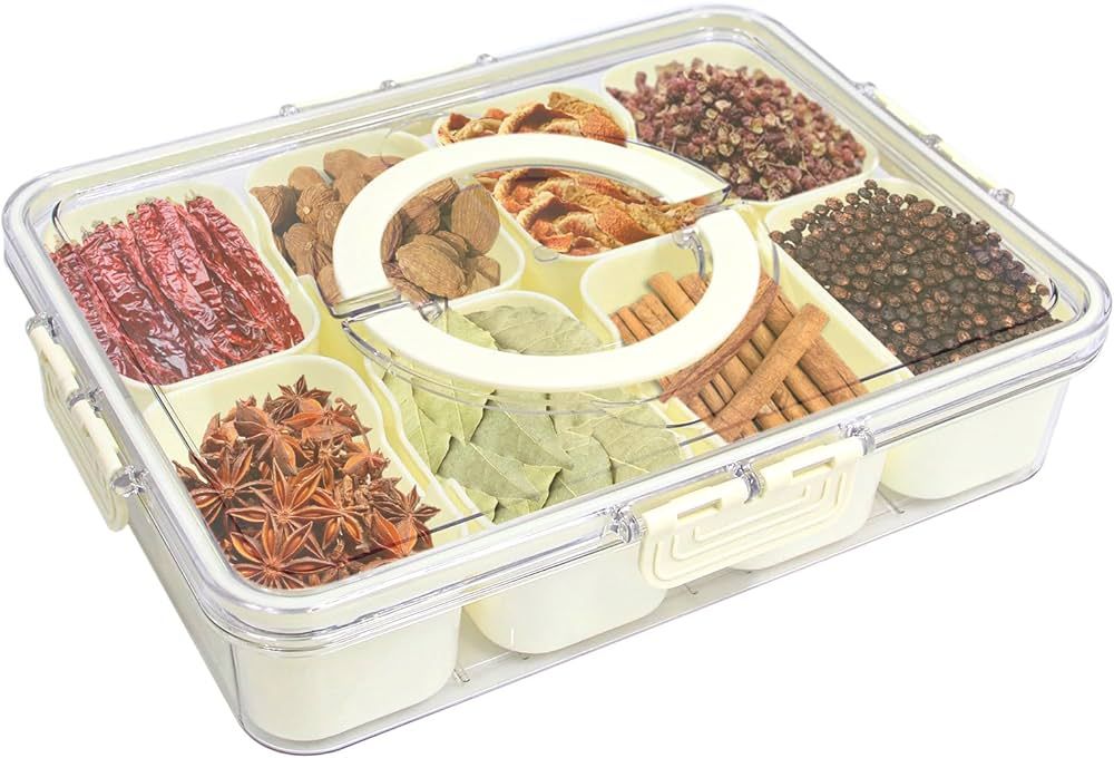 Yuroochii Divided Serving Tray with Lids& Removable, Snack Fruit Tray, 8 Compartment Square Food ... | Amazon (US)