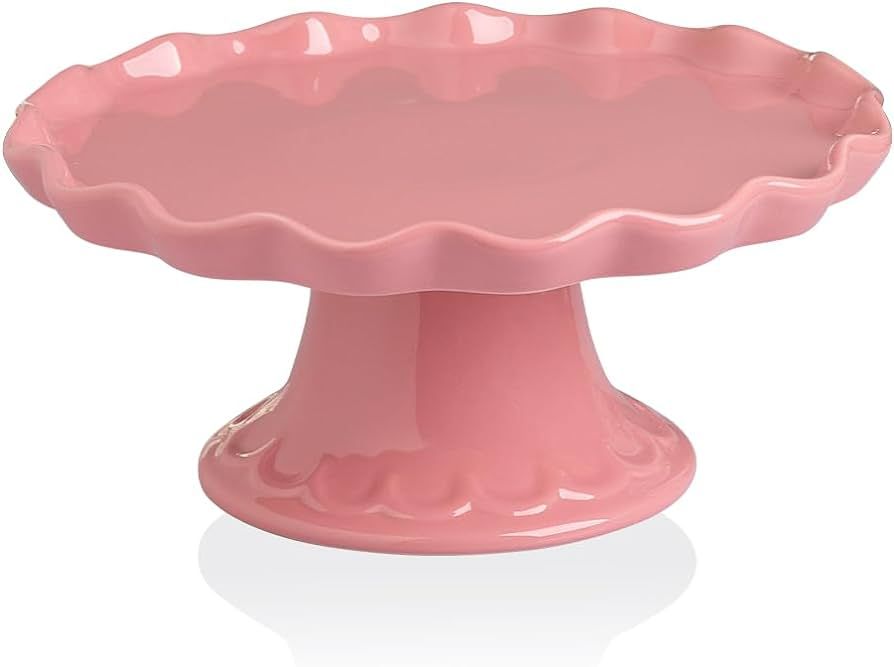 Sweejar 10-Inch Porcelain Cake Stand, Round Cupcake Stand with Soft Wave Edge, Dessert Table Disp... | Amazon (US)