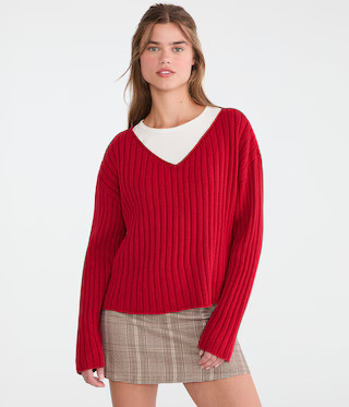 Ribbed V-Neck Sweater | Aeropostale