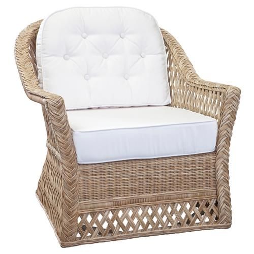 Mainly Baskets Trellis Natural Woven Rattan White Cushion Living Room Arm Chair | Kathy Kuo Home