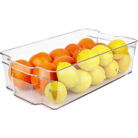 GreenCo Stackable Refrigerator Organizing Bins with Handles, 14.8 x 8.3 x 3.75 inches, Clear