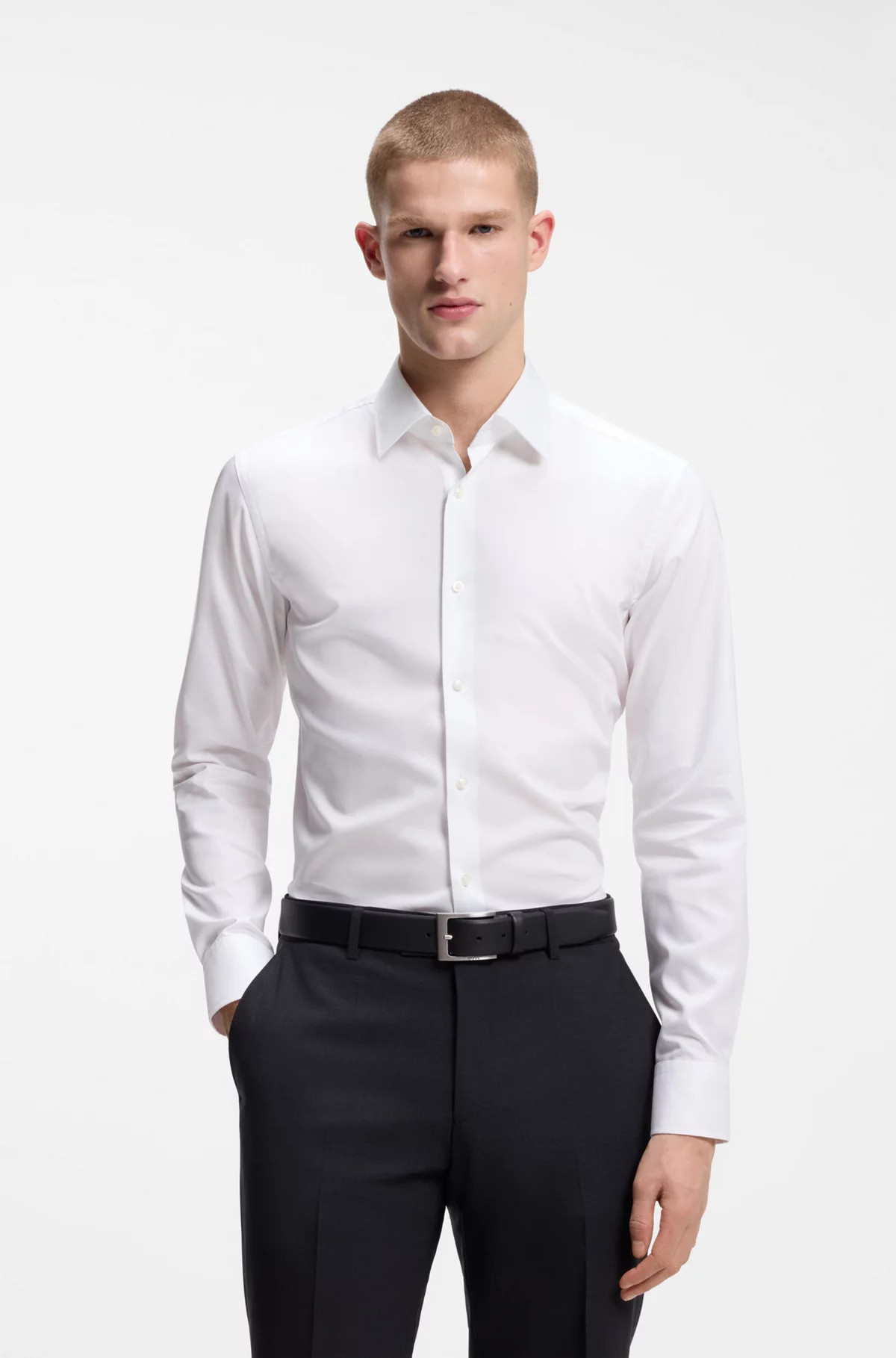 Chemise Slim Fit en popeline de coton facile à repasser | Hugo Boss FR