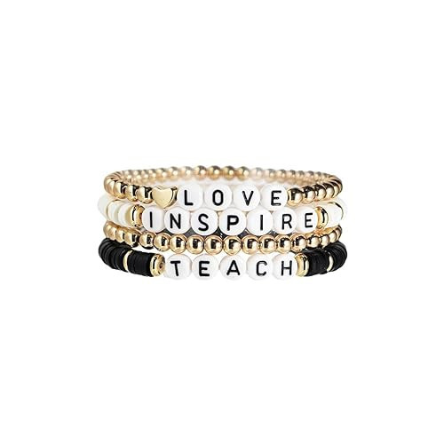 Beaded Teacher Bracelet Mixed Color Polymer Clay for Women - Bohemian Handmade Appreciation Gift - Love Teach Inspire - Black | Amazon (US)