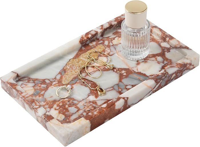 Deep Red Marble Rectangular Tray 10x6 Inch - Bathroom & Vanity Organizer, Jewelry Tray, Kitchen C... | Amazon (US)