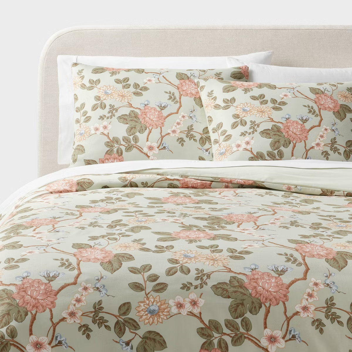 Floral Print Duvet and Sham Set Light Sage Green/Light Pink/White - Threshold™ | Target
