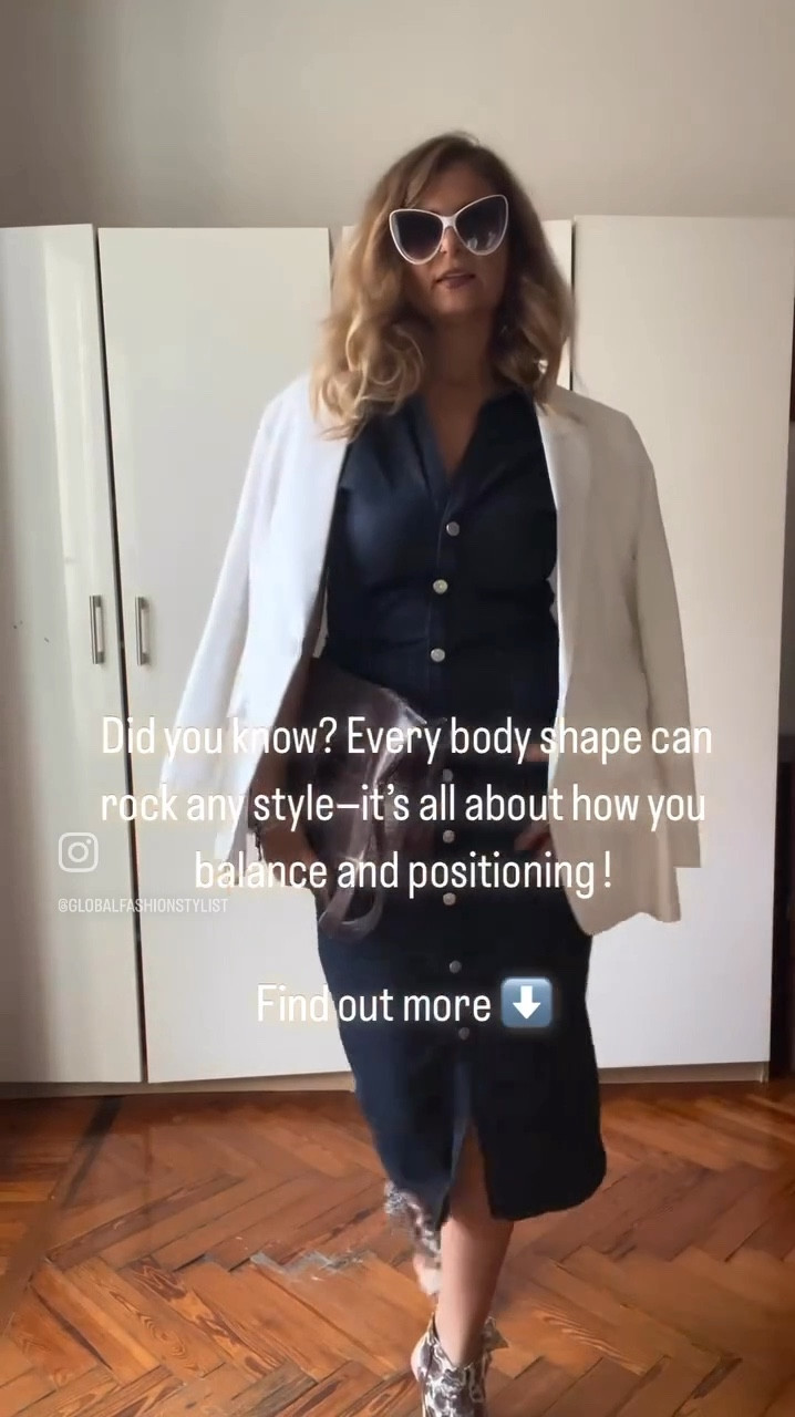 Fitcheck Alert: Denim Dress Edition! 🌟

Styling a denim dress with a white oversized blazer and a versatile leather handbag that can transform into a chic clutch? Yes, please! But did you know that each body shape can rock any style with just a few tweaks? It’s all about balance and positioning, especially with accessories like handbags. The right placement can make your outfit look and feel perfectly balanced! 💃

Curious to learn more?

👉 Follow us and take our FREE body shape quiz to discover how to dress for your unique silhouette!

Remember, as women, our bodies evolve, especially after 40. Instead of resisting these changes, let’s embrace and celebrate them! Love your body, accept it, and dress in a way that makes you feel fabulous! 💖

Balance is the key in fashion and in life! ✨

🔗 FREE Bodyshape Quiz in Link 

#FashionStyling #Fitcheck #DenimDress #OversizedBlazer #BodyPositivity #StyleTips #FashionOver40 #EmbraceYourShape #LoveYourBody #BalanceInFashion #ViralFashion

📸 Tag us in your styled looks for a chance to be featured! 💌

🔔 Follow us for more styling tips and inspiration!
Dress @zara 
Sunglasses @marcjacobs 
Jacket @revolve 
Bag @pulicati.bags

#LTKplussize #LTKmidsize #LTKcurves