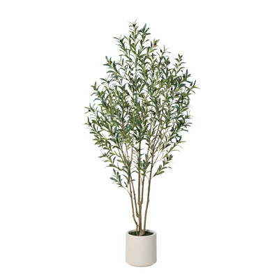 George Artificial Olive Tree in Round Planter, UV Protected Faux Olive Tree for Indoor Home Decor | Wayfair North America