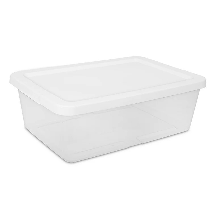 Sterilite Set of (4) 12 Quart Storage Boxes, Clear Plastic Storage Bin with Snap-On Lid, White | Walmart (US)