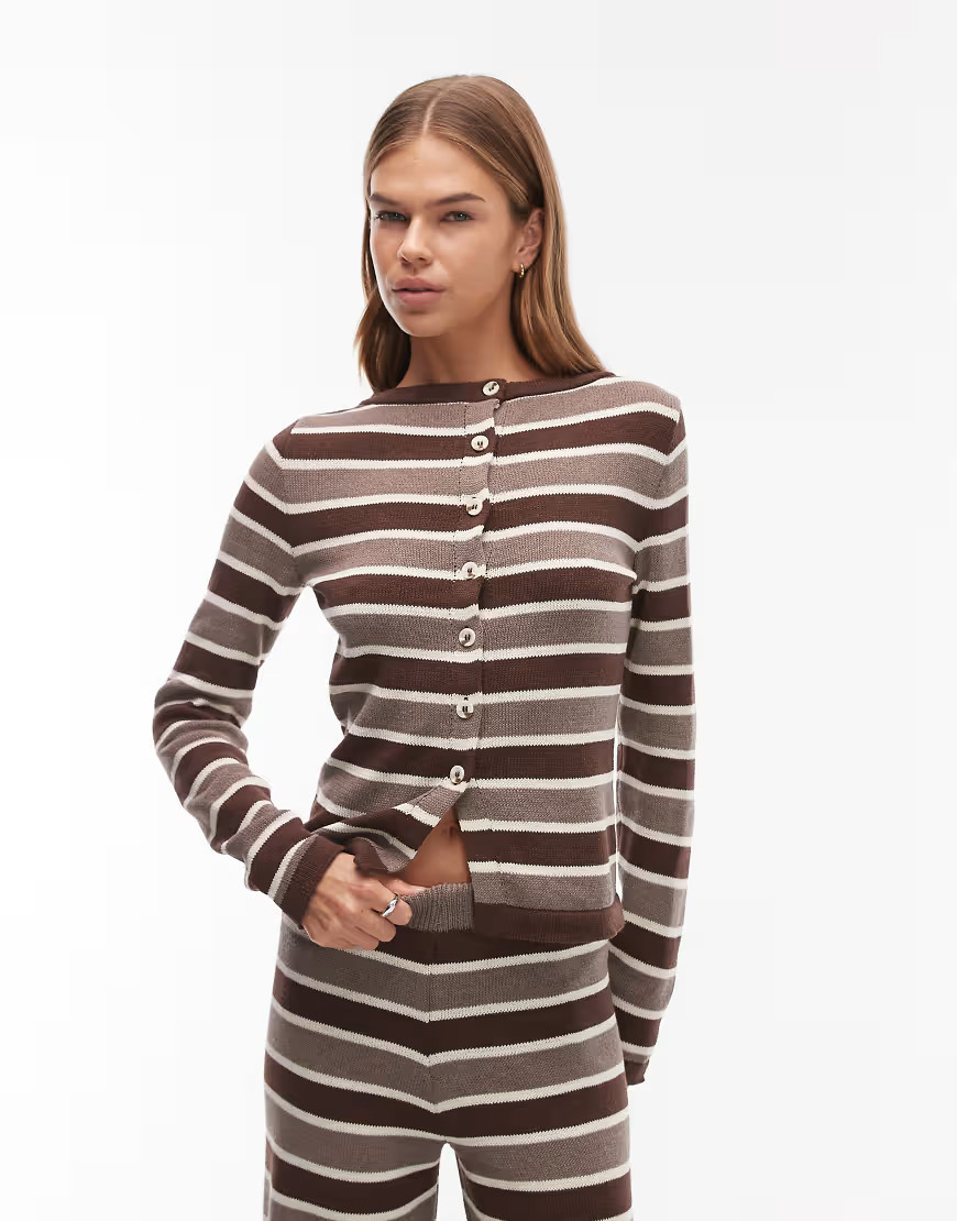 ASOS DESIGN knit cardigan in brown stripes - part of a set-Multi | ASOS (Global)