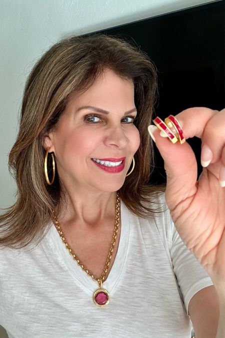 It’s the month of love, and as promised, I’ve got some great giveaways coming your way. 
❤️💕💝🥳

To start them off, say hello to these gorgeous earrings from  @deandavidson. Ooohhhh! 😍

These beauties are from the new Heart Collection. Think darling heart shapes featuring the new Ruby Red gemstone nestled in bright enamel ❤️❤️❤️

They go perfectly with pieces I already have from DD and you know they will go perfectly with everything in your jewelry box!

Want to win a pair of these fabulous hoops?

♥️ Follow @deandavidson 
❤️ Follow @gwenliveswell 
♥️ Tag a friend who’d love these beauties 
❤️ Tag extra friends in separate entries

Giveaway ends at 11 pm this Sunday at 11 p.m. EST. 

Best of luck to all who enter! This giveaway is for USA residents and is not affiliated with Meta. Now get out there and spread a little love. ❤️ ❤️❤️❤️

#deandavidson #statementjewelry #valentinejewelry 
##agelessstyle #over60andfabulous #agelesswoman #watchmeshine
#classyandsassy #gwenliveswell

#LTKMostLoved #LTKGiftGuide #LTKstyletip