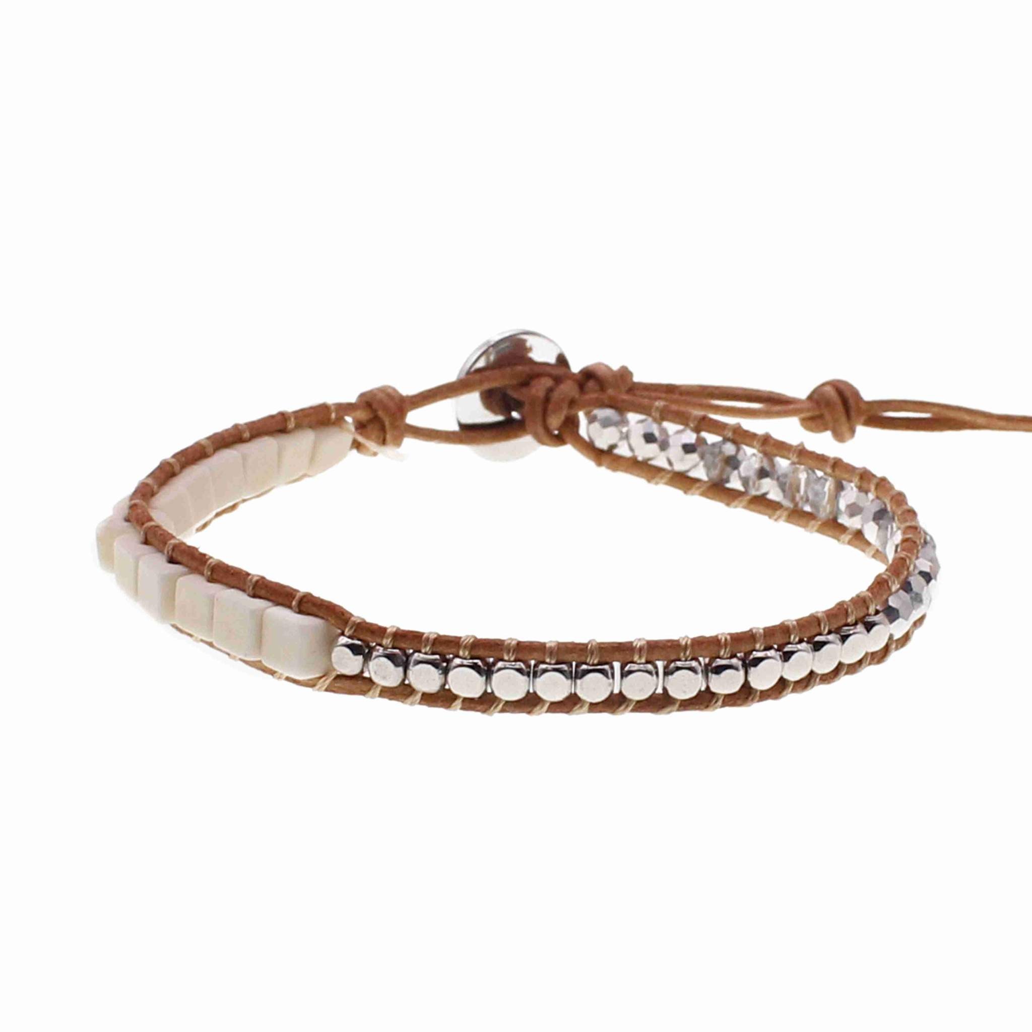 White Turquoise Square Beads with Silver Dorado - Single Wrap | Victoria Emerson