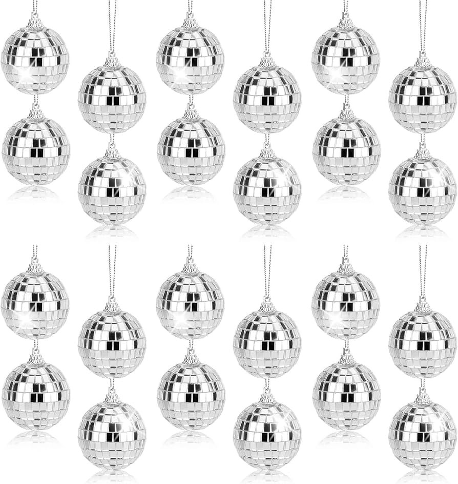 24 Pcs Silver Disco Mirror Ball for Party Decoration, Christmas Tree Wedding Birthday Party Ornam... | Amazon (US)