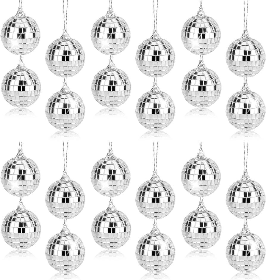 24 Pcs Silver Disco Mirror Ball for Party Decoration, Christmas Tree Wedding Birthday Party Ornam... | Amazon (US)