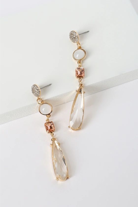 Drop of Elegance Gold Multi Rhinestone Drop Earrings | Lulus (US)