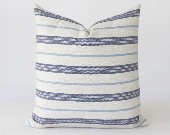 Blue Stripe Pillow Cover, Coastal Throw Pillow Covers 18x18, Striped Pillow Covers, Throw Pillows... | Etsy (US)