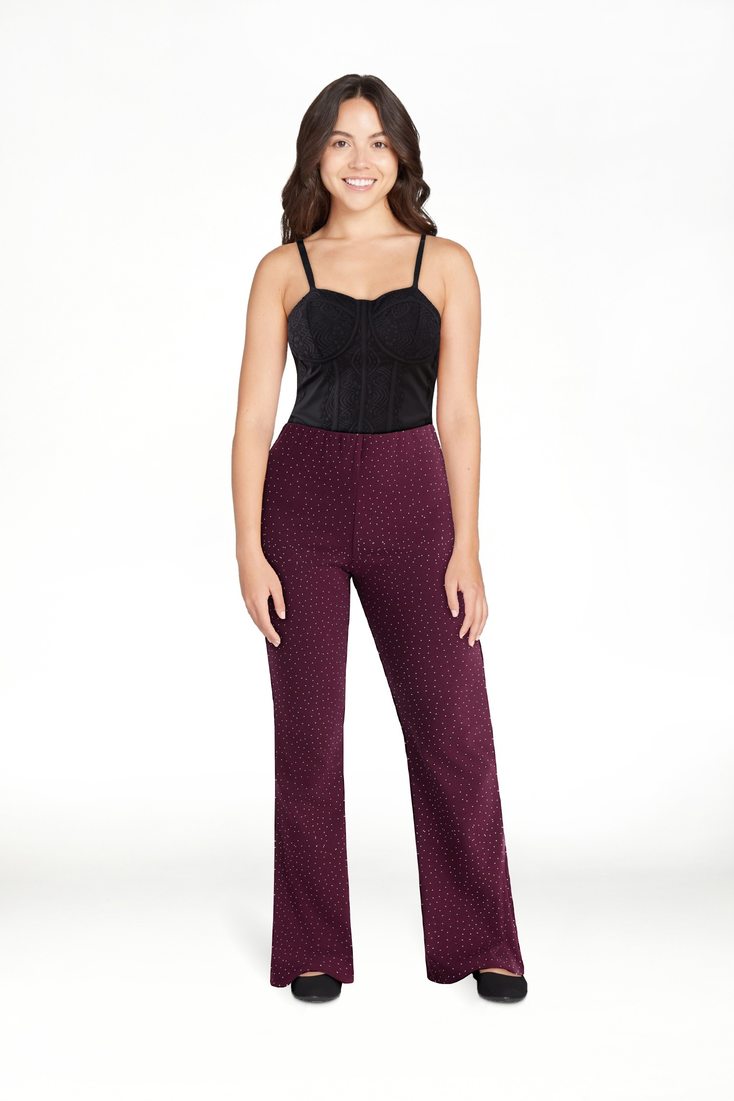 No Boundaries Faux Rhinestone Studded Ribbed Flare Pants, 31'' Inseam, Women's | Walmart (US)