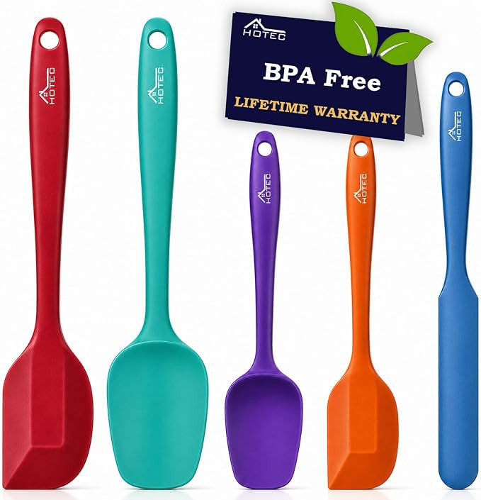HOTEC Heat Resistant 600℉ Food Grade Silicone Rubber Spatula Set for Baking, Cooking, and Mixin... | Amazon (US)