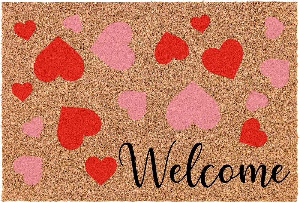 Welcome Doormat Coco Coir Door Mat Red & Pink Hearts Welcome Corner Love Valentine's Day (24" x 1... | Amazon (US)