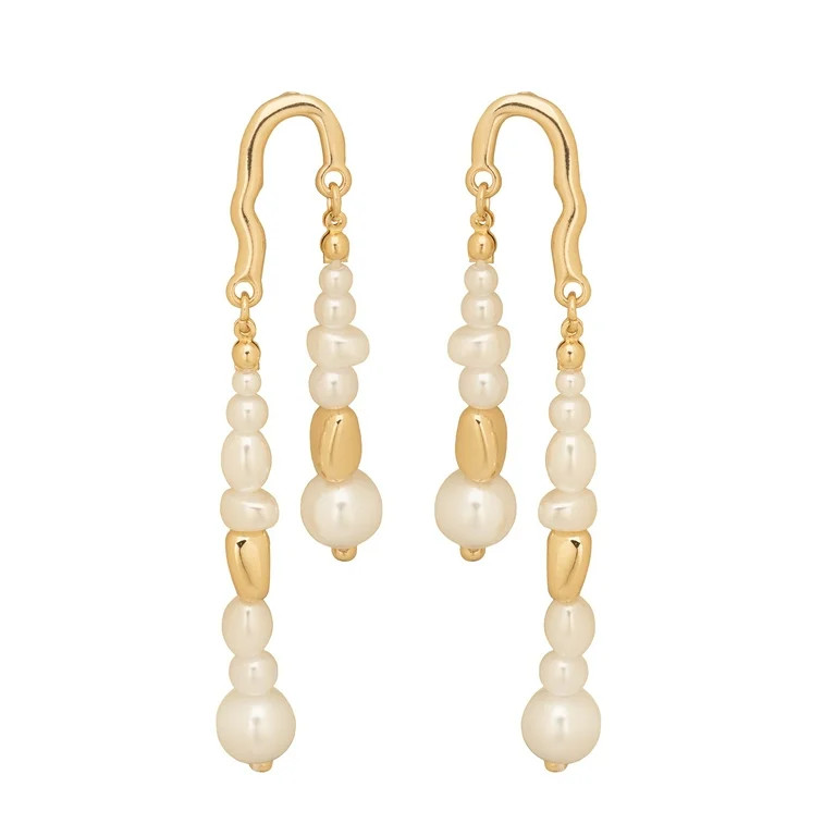 Time and Tru Women's Gold Tone Linear Earrings with Faux Pearl Accent | Walmart (US)