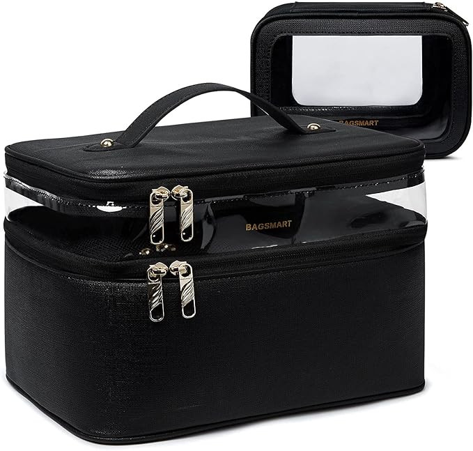 BAGSMART Makeup Bag Set, Roomy Cosmetic Case Plus a TSA Approved Transparent Clear Toiletry Bag,P... | Amazon (US)