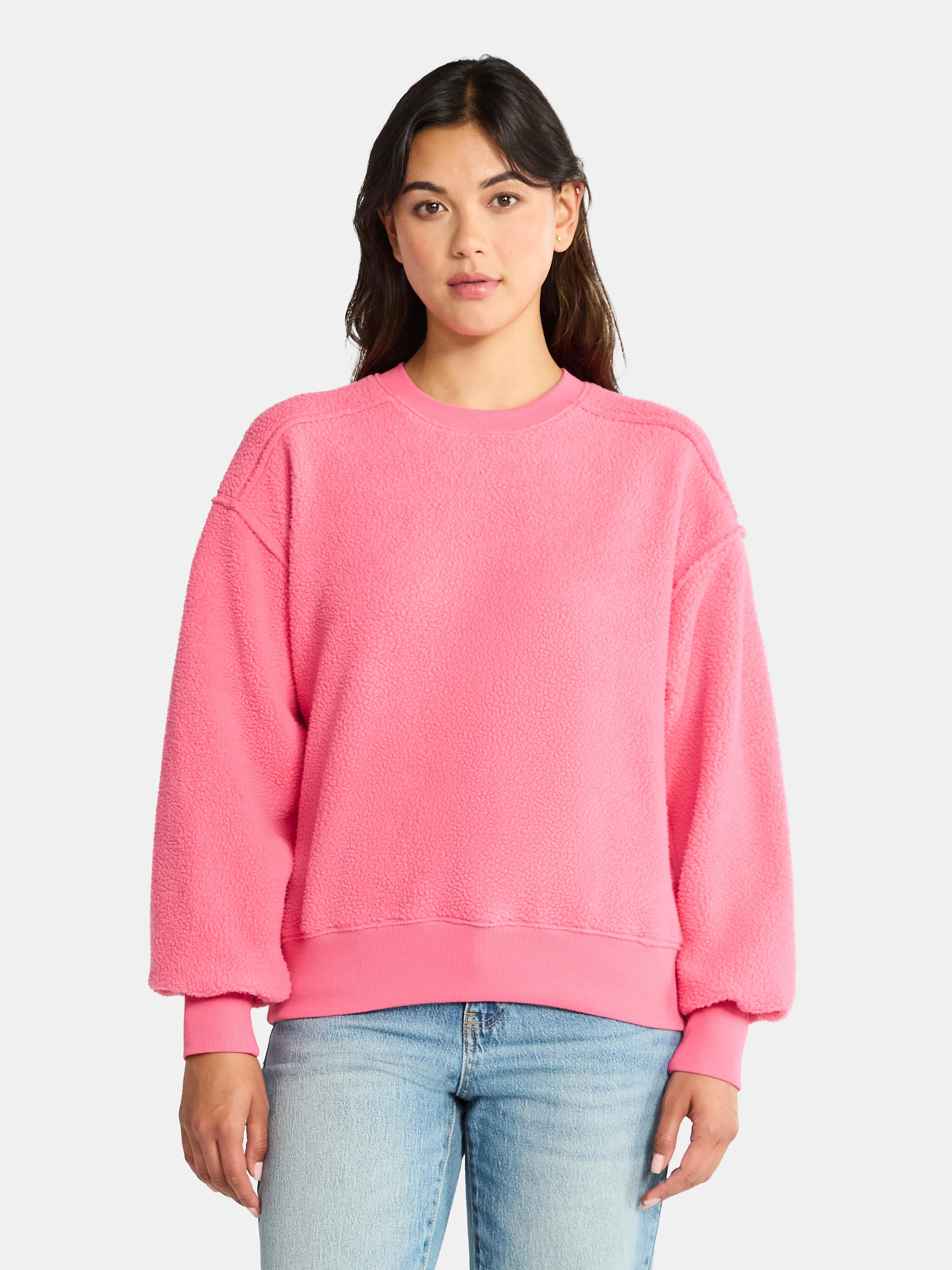 Time and Tru Women's Reverse Fleece Pullover Sweatshirt, XS-XXXL - Walmart.com | Walmart (US)