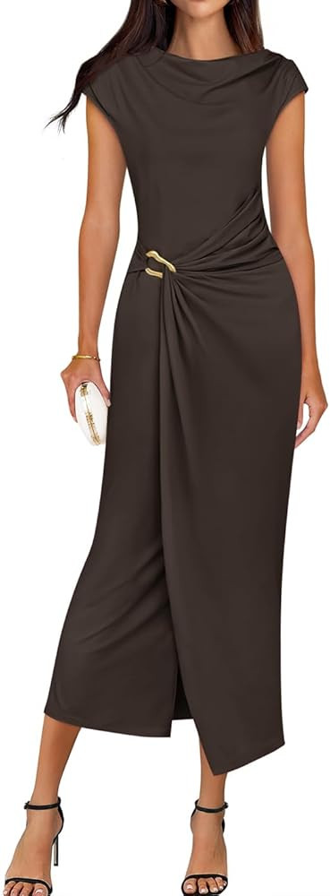 ZESICA Women's 2026 Summer Mock Neck Casual Bodycon Dress Cap Sleeve Elegant Cocktail Party Long ... | Amazon (US)