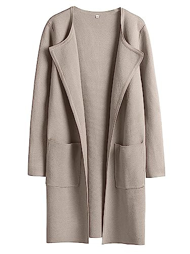ANRABESS Women's Open Front Knit Lightweight Cardigan Casual Long Coatigan Sweater Lady Jacket Coat 2024 Fall Outerwear Gray Apricort Small | Amazon (US)