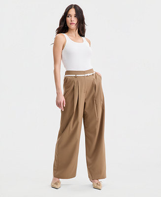 Women's Belted Pleated Wide-Leg Trousers | Macy's