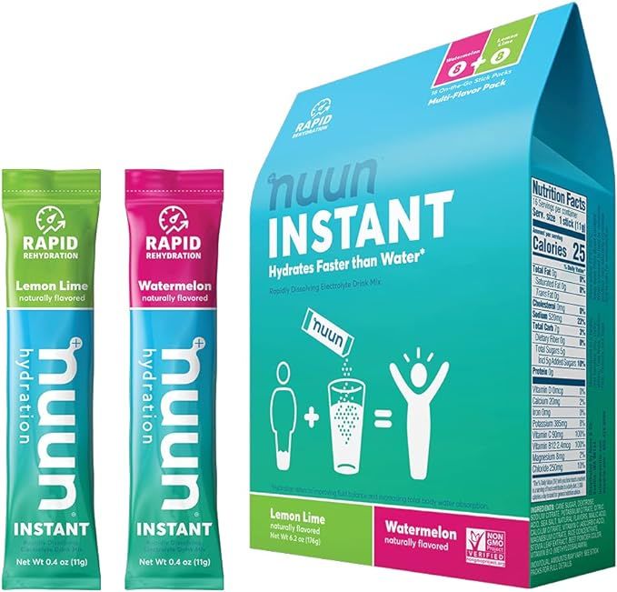 Electrolyte Powder Packets for Rapid Hydration | Nuun Instant (Lemon-Lime & Watermelon, 16 Servin... | Amazon (US)