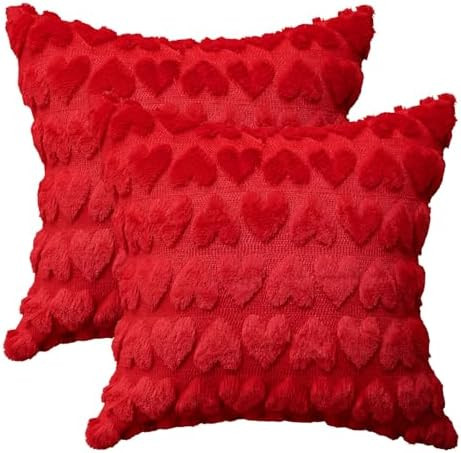 AVOIN colorlife Valentine's Day Love Heart Throw Pillow Cover Set of 2, 18 x 18 Inch Red Soft Plu... | Amazon (US)