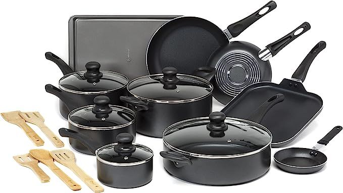 Ecolution Easy Clean Non-Stick Cookware, Dishwasher Safe Pots and Pans Set, 20 Piece, Black | Amazon (US)